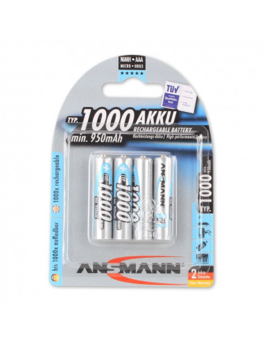 Set of 4 rechargeable batteries AAA LR03 ANSMANN 1000mAh
