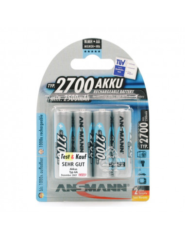Lot de 4 batteries (accumulateurs) rechargeables AA LR06 2700 mAh Ansmann