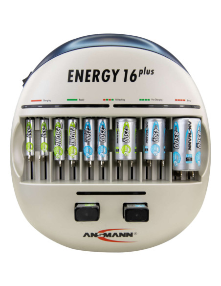 Chargeur universel Ansmann Energy 16 plus - Batteries AA,AAA,D,C,E - Jusqu'à 12 batteries en simultané