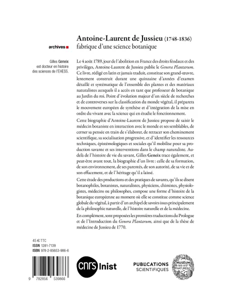 Antoine-Laurent de Jussieu (1748-1836) - Fabrique d'une science botanique
