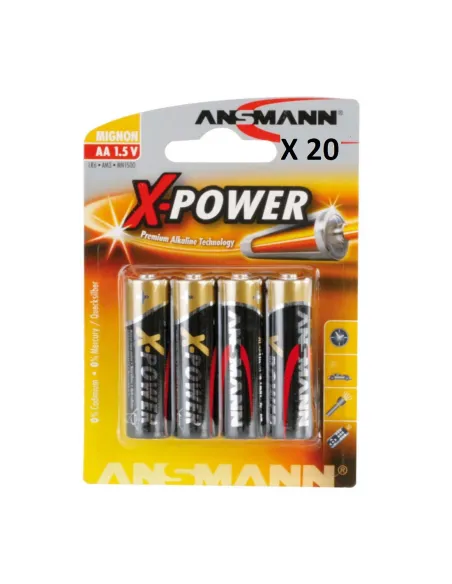 Lot de 20 piles alcalines non rechargeables AA LR06 Ansmann X-Power