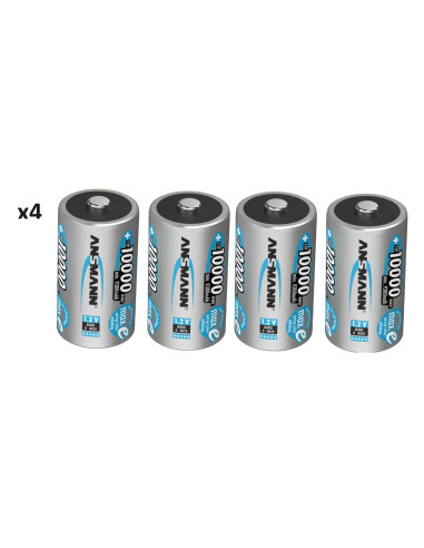 Lot de 4 accumulateurs / batterie LR20 (D) rechargeables Ansmann 10000 mAH NiMH