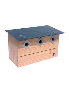 Nichoir horizontal en bois trois loges pour moineau...