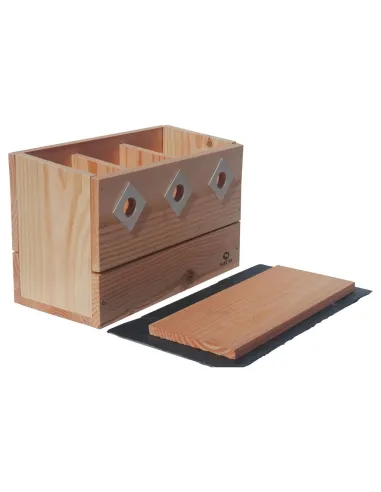 Nichoir horizontal en bois trois loges pour moineau domestique