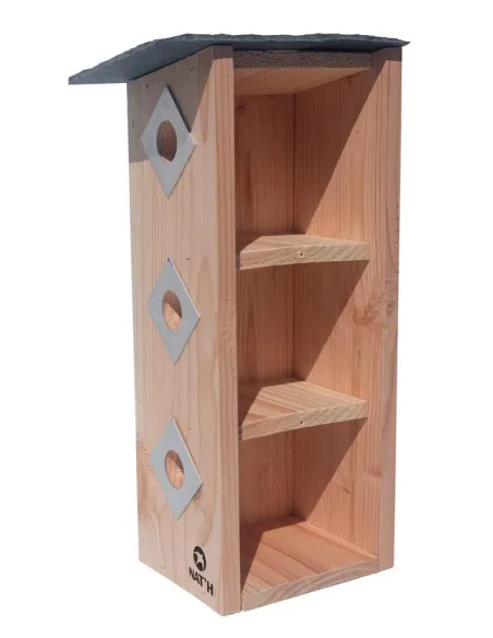Nichoir vertical en bois trois loges pour moineau domestique