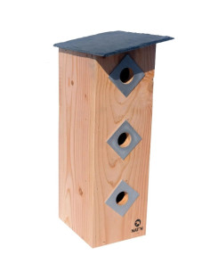 Nichoir vertical en bois trois loges pour moineau domestique