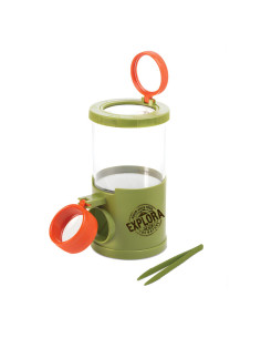 Boîte-loupe à insectes - Vue de dessus, côté et dessous (grossissement x2, x3 et x4)