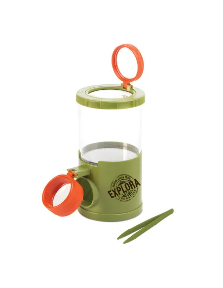 Boîte-loupe à insectes - Vue de dessus, côté et dessous (grossissement x2, x3 et x4)